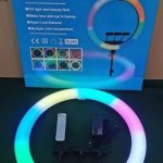 18″ RGB ring light 3 phone holder, remote bag, tripod stand