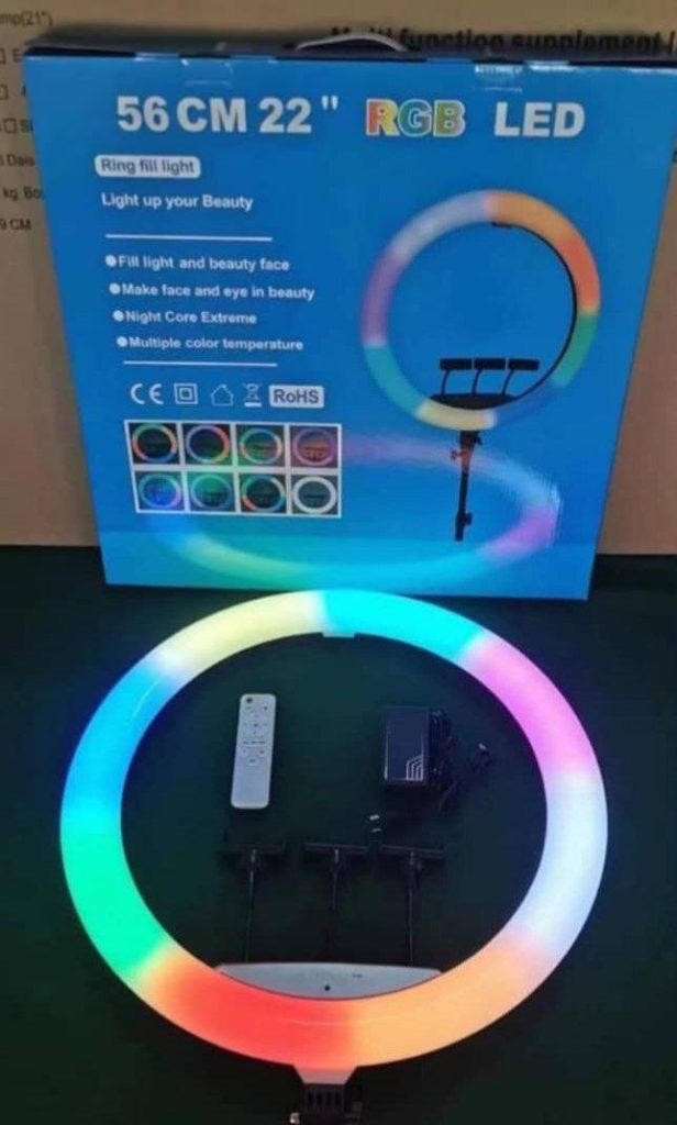 18″ RGB ring light 3 phone holder, remote bag, tripod stand