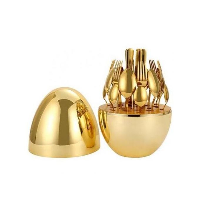 24 Pieces Set Of Luxury Cutlery With Mirror Egg Shape Case