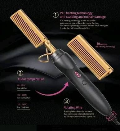 Hot Comb Hair Straightener Gold