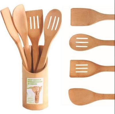 Round wooden spatula set 5in1