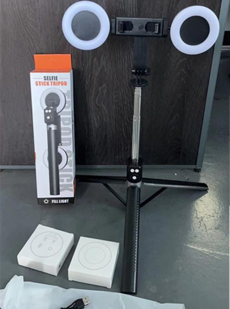 Selfie Stick With Double Ring Light And Tripod Stand